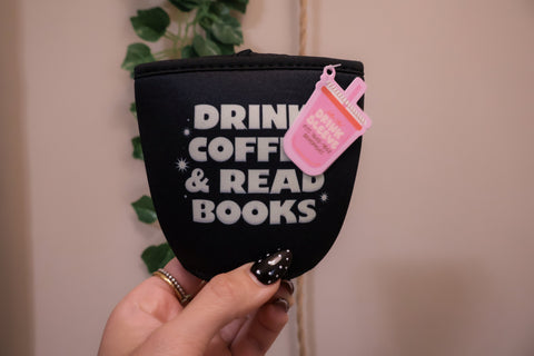 Drink Coffee + Read Books Coffee Sleeve – Black/White Rooted Book Lover Co