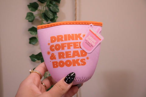 Drink Coffee + Read Books Coffee Sleeve – Pink/Orange Rooted Book Lover Co