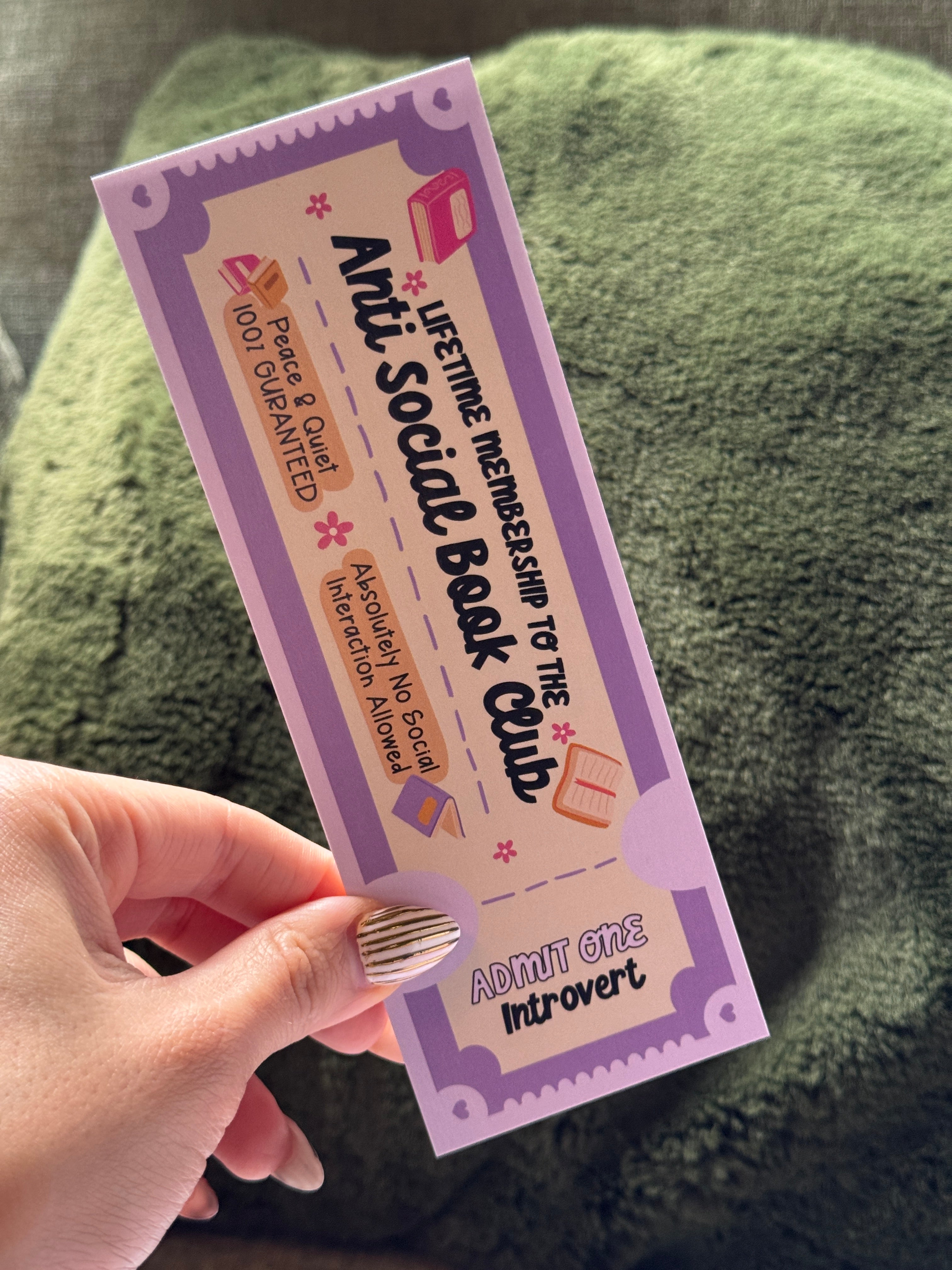 Anti-Social Book Club Ticket Bookmark Rooted Book Lover Co