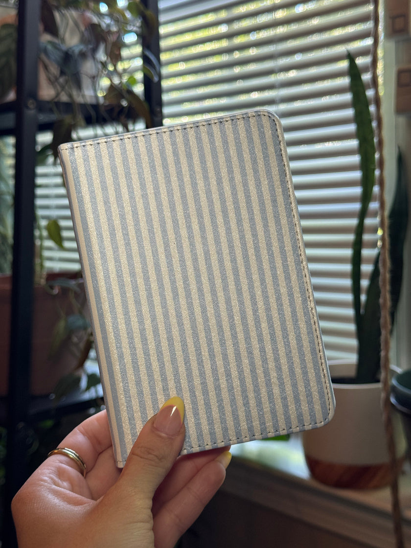Soft Blue & White Striped Kindle 6 “ Case Rooted Book Lover Co